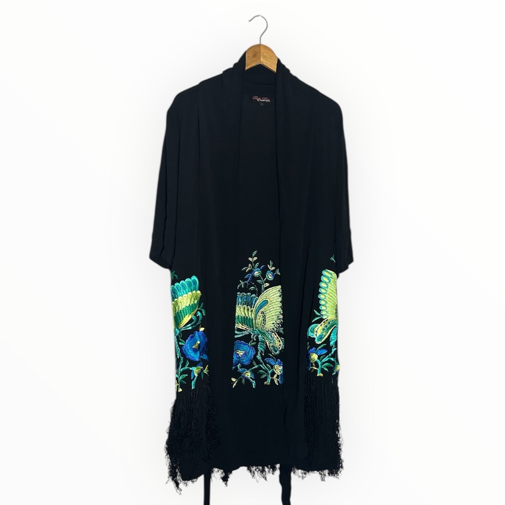 TRASHY DIVAS BUTTERFLY FRINGE KIMONO WITH PSYCHEDELIC BUTTERFLIES DETAIL SIZE L - Picture 4 of 8